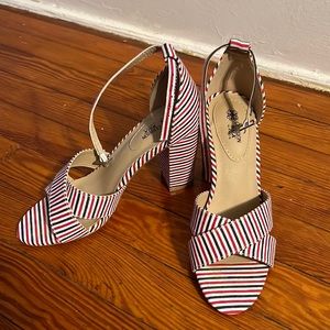 Red White & Blue Stripe Ankle Strap July 4th Sandals